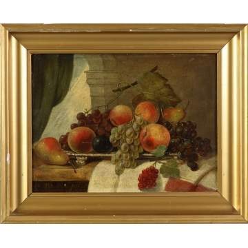 Sgn. Ingram, Still life of fruit & tablecloth on a silver tray