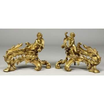 Pair of Bronze Cherub Chenets