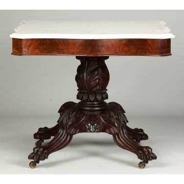 NY Federal Carved Mahogany Marble Top Center Table