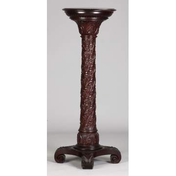 Carved Mahogany Pedestal w/Acanthus Leaves