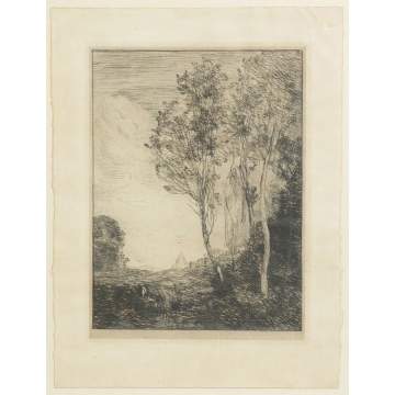 Jean Baptiste Corot (French, 1796-1875)  Paysage d'Italie Etching