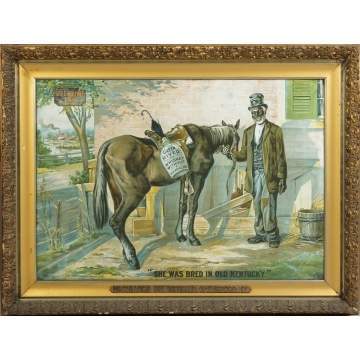 Tin Lithograph Green River Whiskey Sign:  "She Was Bred in Old Kentucky" 