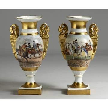 Pair of Old Paris Vases w/Napoleon Battle Scenes