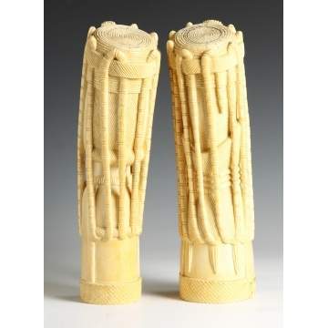 2 African Carved Ivory Heads of a Man & a Woman
