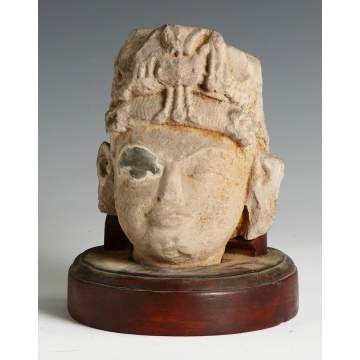Java Carved Sandstone Head of Bodhisattva