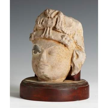 Java Carved Sandstone Head of Bodhisattva