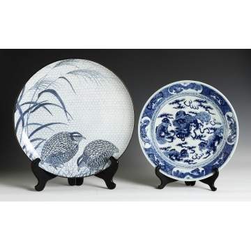 Two Chinese Blue & White Porcelain Chargers