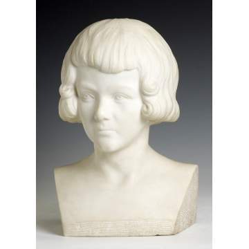 Carved Marble Sculpture together with Cast Marble Profile of young girl