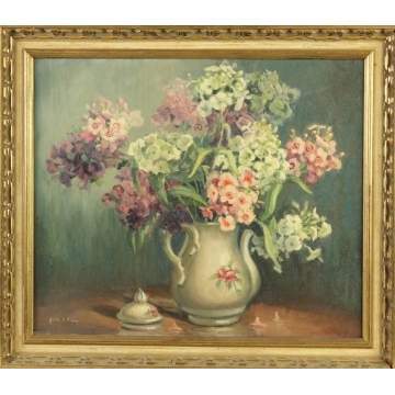 Nelle C. Sieg (American, 1887 - 1960) "Phlox in a Very Old Teapot"