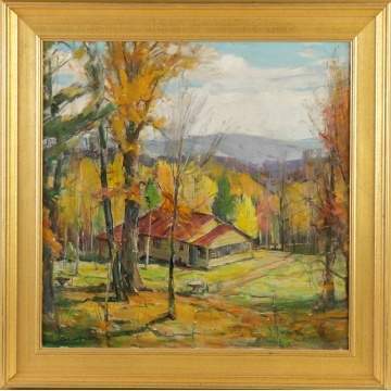 Carl William Peters (New York, 1897-1980) Cabin in woods