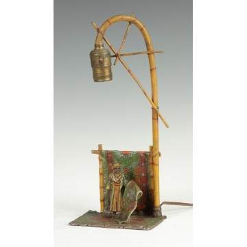 Austrian Patinaed Metal Oriental Rug Seller Lamp