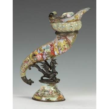 Viennese Enameled Cornucopia with Winged Griffin