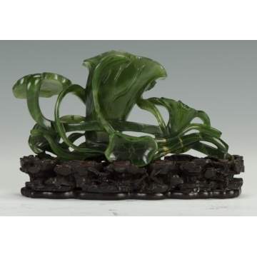 Fine Chinese Spinach Jade Carved Water Lily