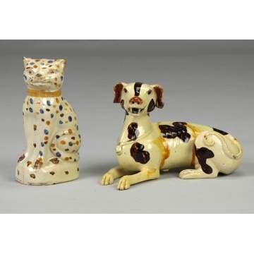 Rare & Early Pottery Cat & Asterbury Dog