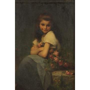 Jules Cyrille Cave (French, 1859-1940) Young girl w/roses
