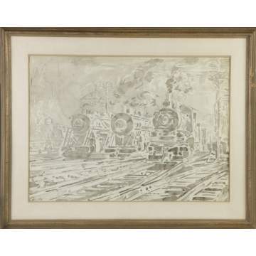 Reginald Marsh (American 1898-1954) "Locomotives"