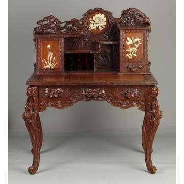Carved Hardwood Oriental Desk