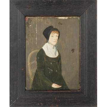 Early 19th Cent. Seated Portrait of a young girl with bonnet