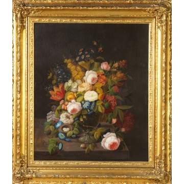 19th Cent. Still Life of Flower and Bird's Nest