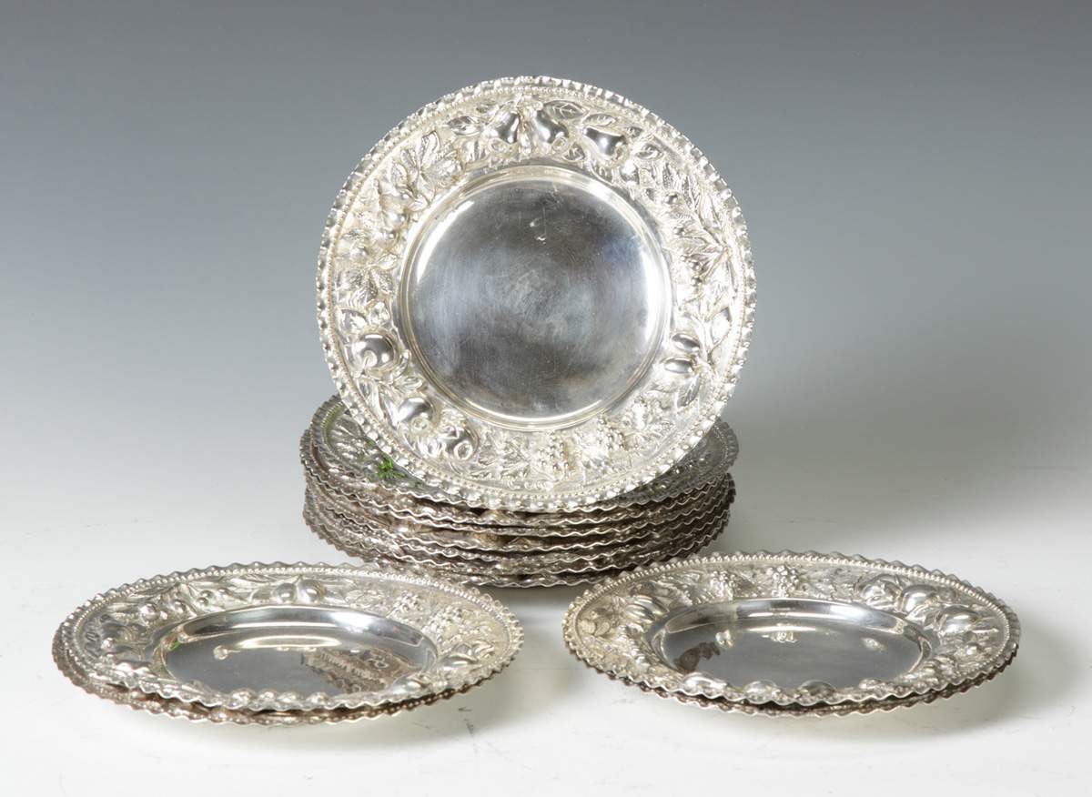 Set of 12 Continental Silver Dessert Plates Cottone Auctions