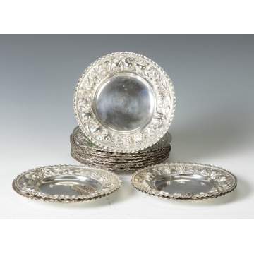 Set of 12 Continental Silver Dessert Plates