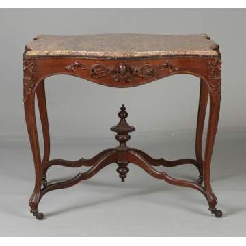 Victorian Carved Walnut, Serpentine, Roux Marble Top Center Table