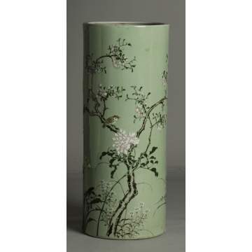 Monumental Sgn. Japanese Celadon Cylindrical Form Porcelain Floor Vase