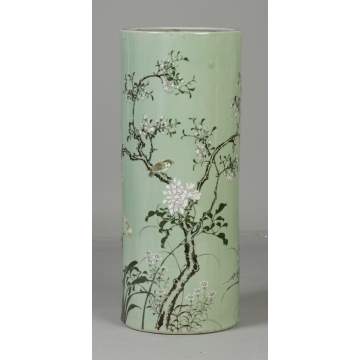 Monumental Sgn. Japanese Celadon Cylindrical Form Porcelain Floor Vase