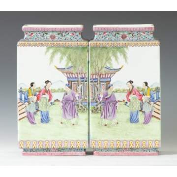 Pair of Chinese Famille Rose Rectangular Form Vases