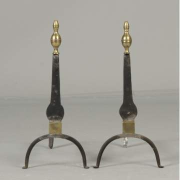 Wrought Iron & Brass Knife Blade Andirons
