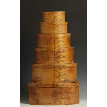 Group of 6 Shaker, Mt. Lebanon, Graduated Oval Boxes