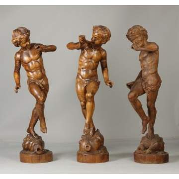 3 Carved Pine Bacchus Style Figures