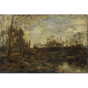 Charles Francois Daubigny (French, 1817-1878) Canal scene/landscape.