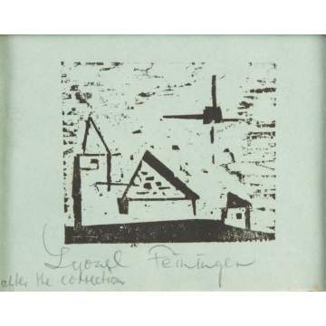 Lyonel Feininger (American, 1871-1956) Woodcut on Blue Paper