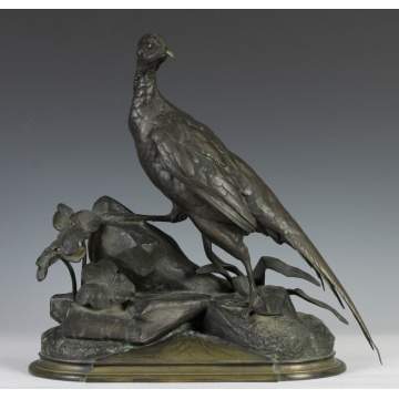 Jules Moigniez (French, 1835-1894) Bronze Sculpture of Pheasant in Foliage