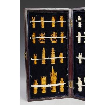 Early 20th Century Carved Ivory Chess Set