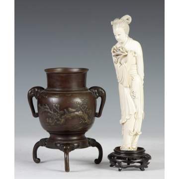 Bronze Vase & Carved Ivory