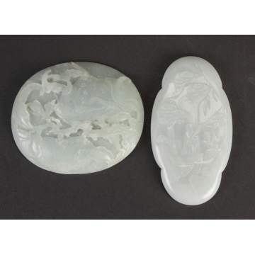 2  Chinese Carved White Jade Plaques