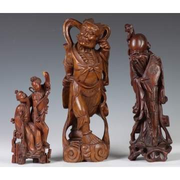 3 Carved Wood Figures