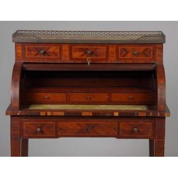 French Rosewood & Satinwood Inlaid Ladies Cylinder Desk