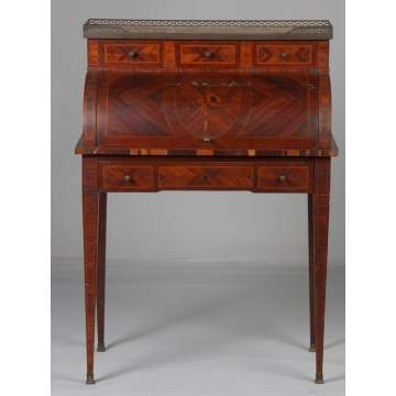 French Rosewood & Satinwood Inlaid Ladies Cylinder Desk
