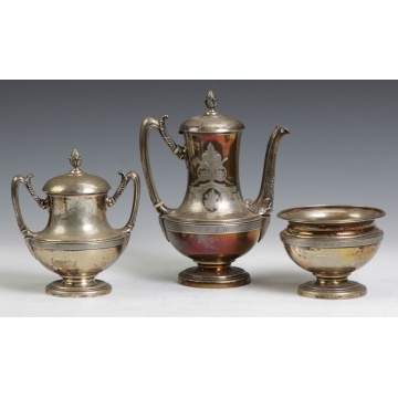 Tiffany & Co. Covered Sugar Bowl, Coffee Pot & Waste Bowl