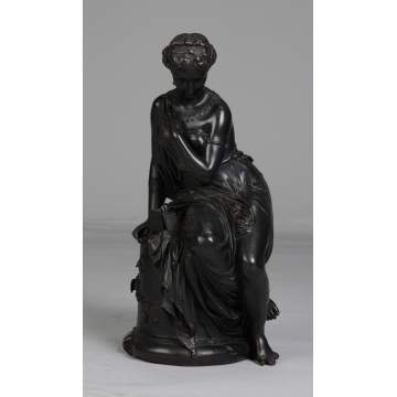 Victorian Bronze Sculpture of a Seated, Robed Lady