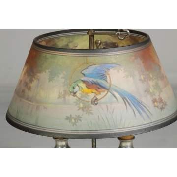 Pairpoint Reverse Painted Lamp with Parrot in Lake Scene