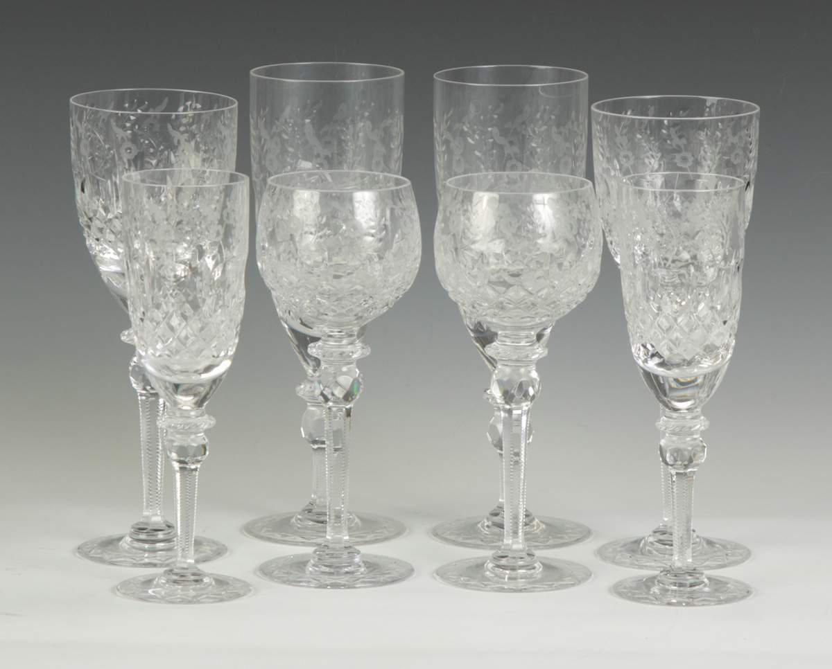 Cut Glass Stemware & Tumblers together with Etched Glass Stemware