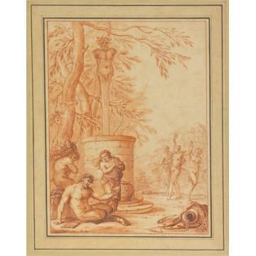 Sgn. Murer, Old Master's Red Chalk Drawing on Paper, Allegorical scene