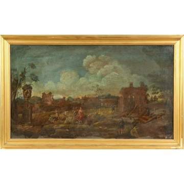 Old Master's School Oil/Canvas of Ruins/Figures