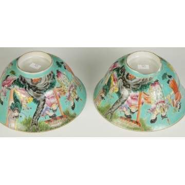 A Pair of Chinese Turquoise Glazed Porcelain Bowls