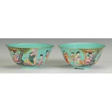A Pair of Chinese Turquoise Glazed Porcelain Bowls