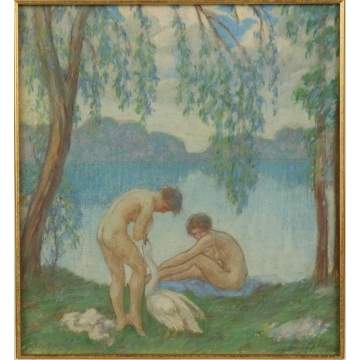 David W. Humphrey (American, 1872-1950) Figures & swans